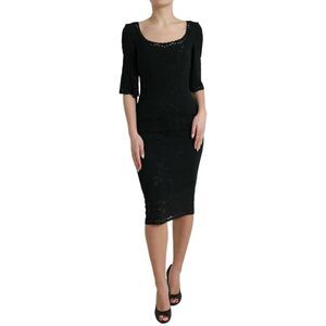 Dolce & Gabbana Black Floral Lace Viscose Bodycon Midi Women's Dress